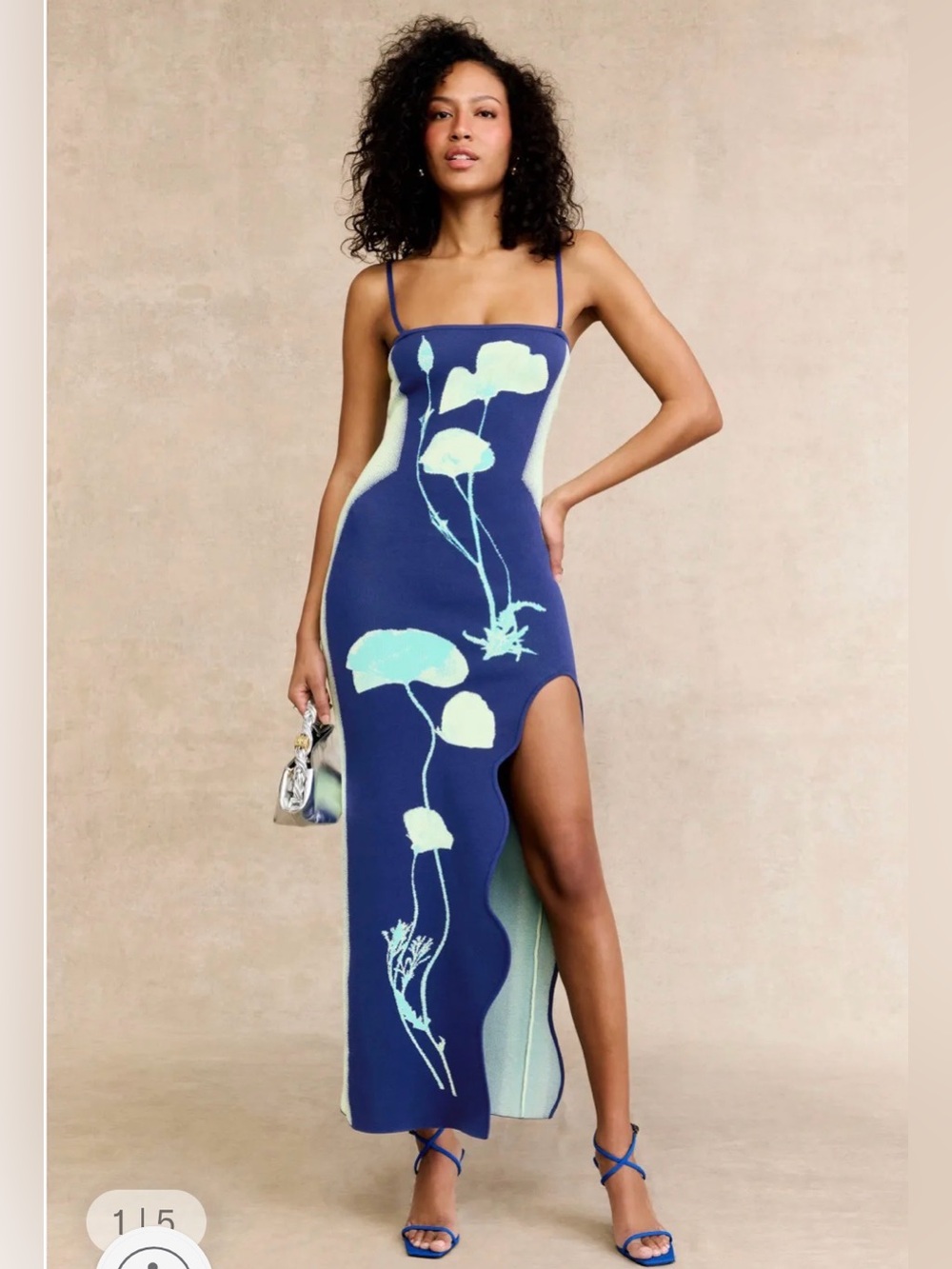 PH5 Navy Blue & Mint Floral Knit Slip Dress